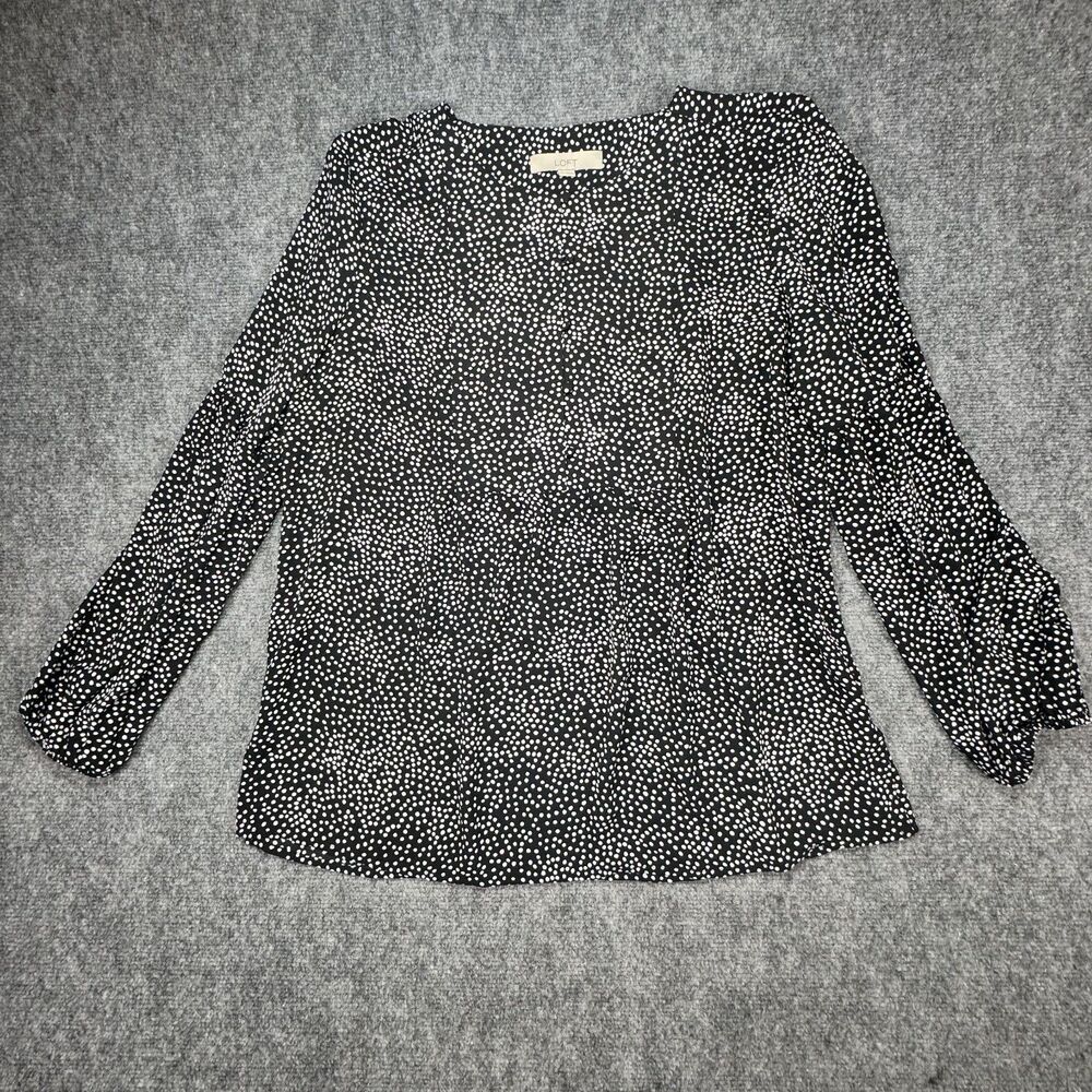 LOFT Women's Black White Polka Dot Blouse Size M Long Sleeve Button Back Top